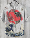 Japanese Koi Fish & Wave Cotton Henley Shirt