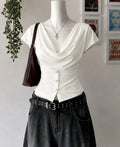 White Cowl Neck Button Front Top