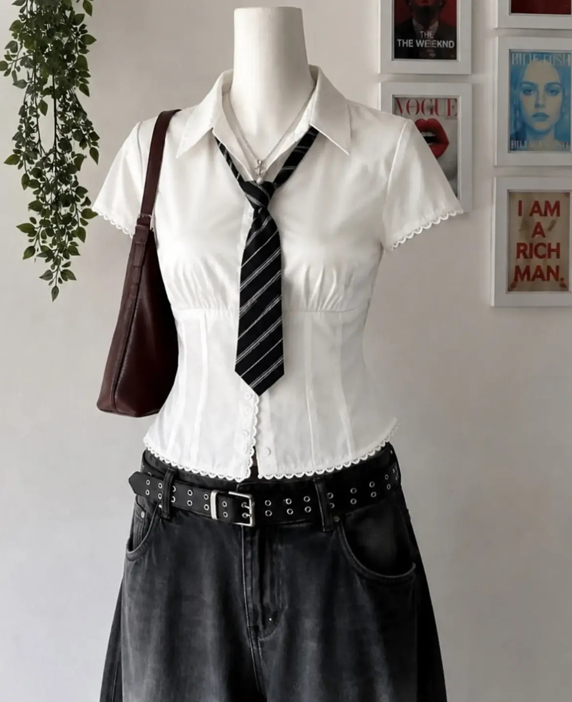 White Collared Lace Trim Shirt