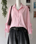 Pink Tie Cuff Long Sleeve Shirt