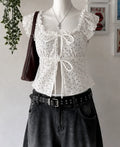 White Eyelet Tie Front Top