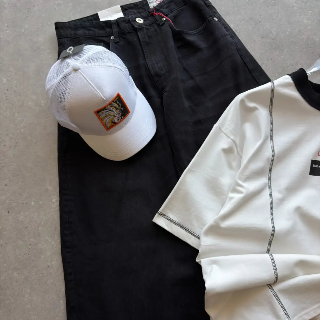 Black Contrast Seam Chest Patch T-Shirt