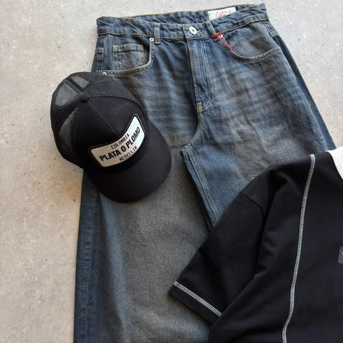 Black Contrast Seam Chest Patch T-Shirt