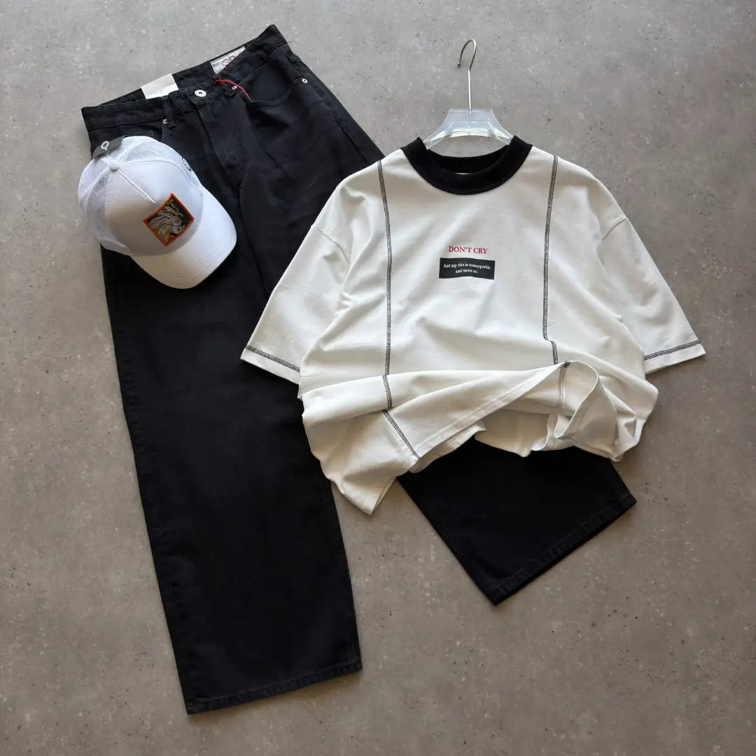 Black Contrast Seam Chest Patch T-Shirt
