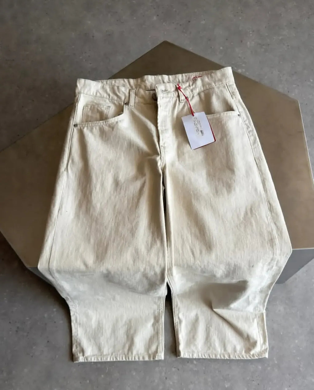 Cream Wide Leg Casual Jeans