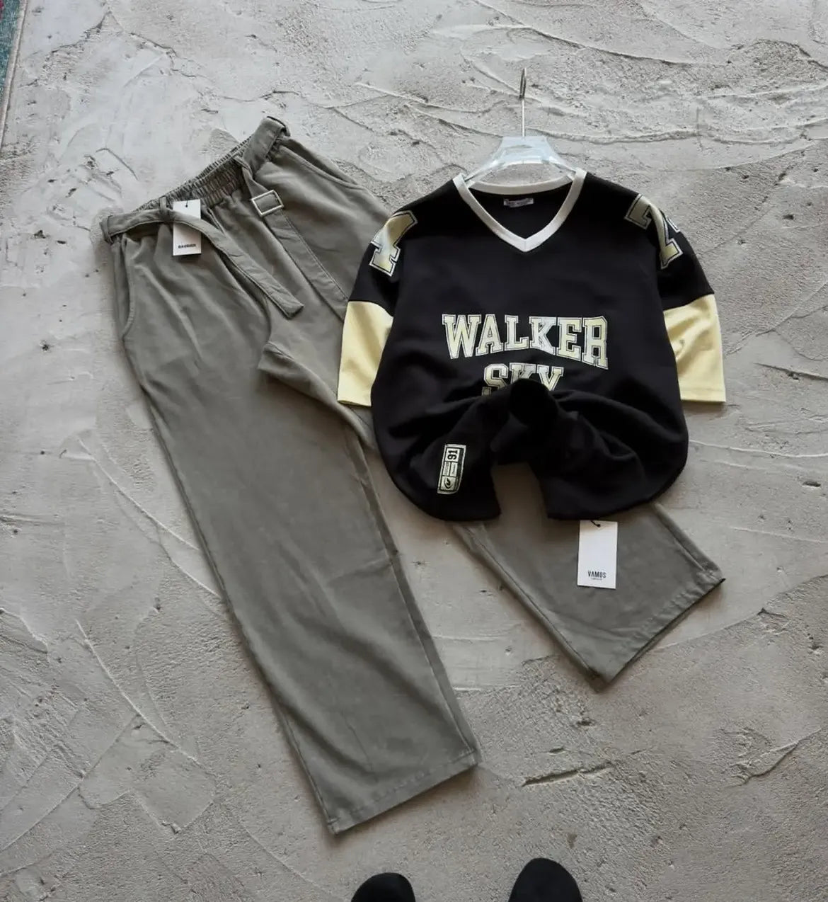 Black and Cream Walker Graphic V Neck T-Shirt