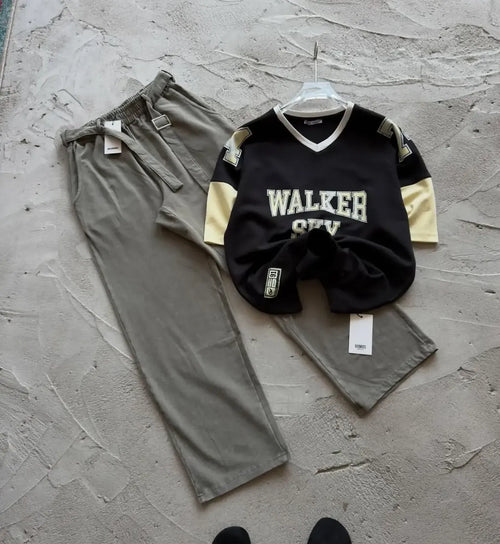 Black and Cream Walker Graphic V Neck T-Shirt