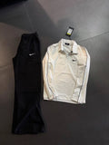 Men's White Long Sleeve Polo Shirt & Black Track Pants Set