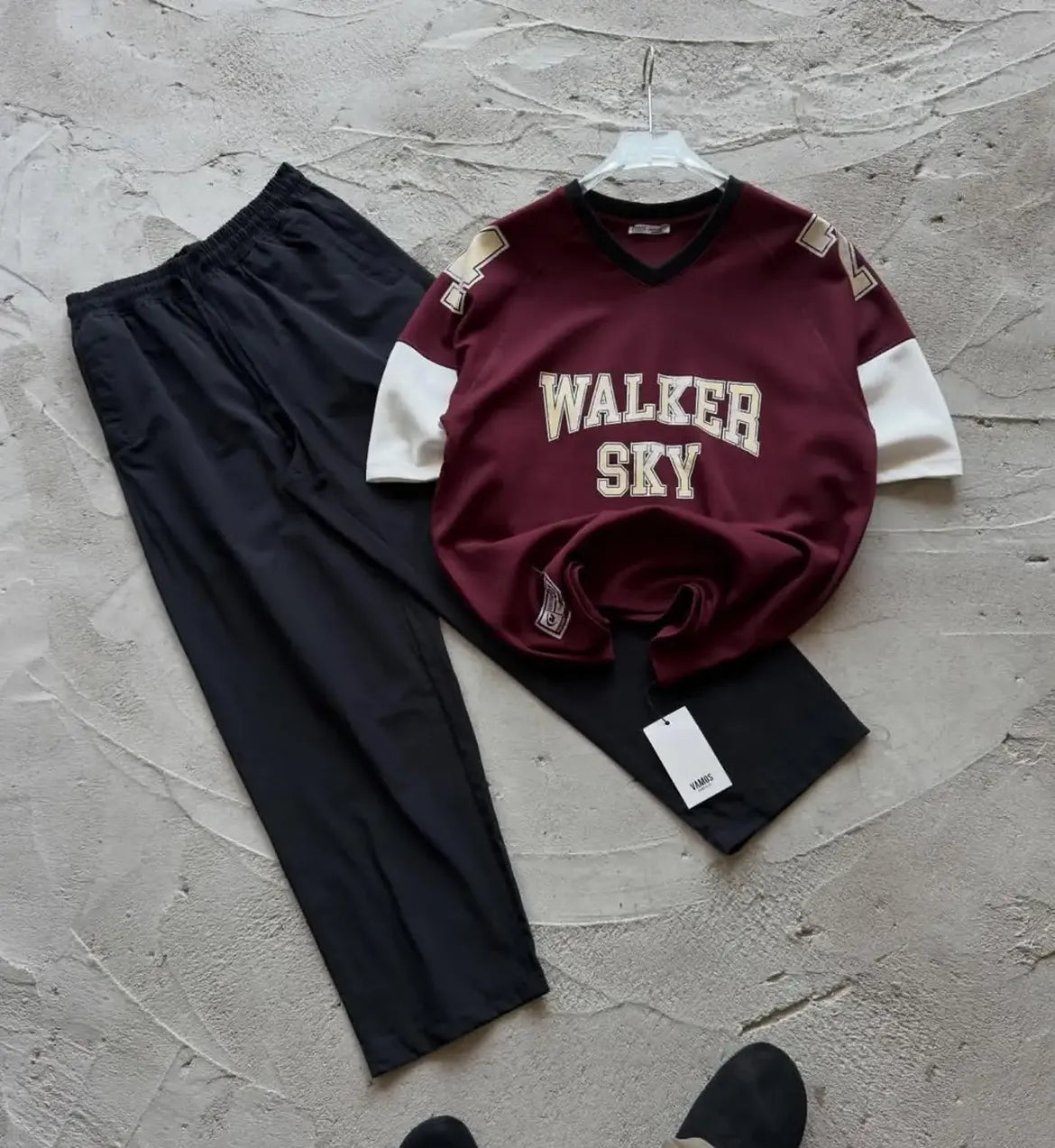 Black and Cream Walker Graphic V Neck T-Shirt