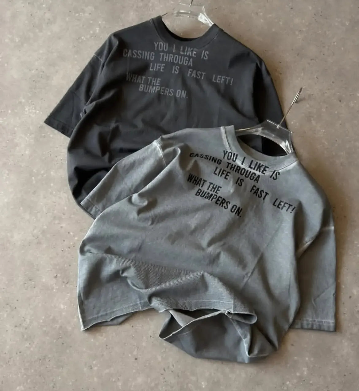 Charcoal and Grey Text Graphic T-Shirt