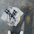 White Plaid Tie Detail T-Shirt