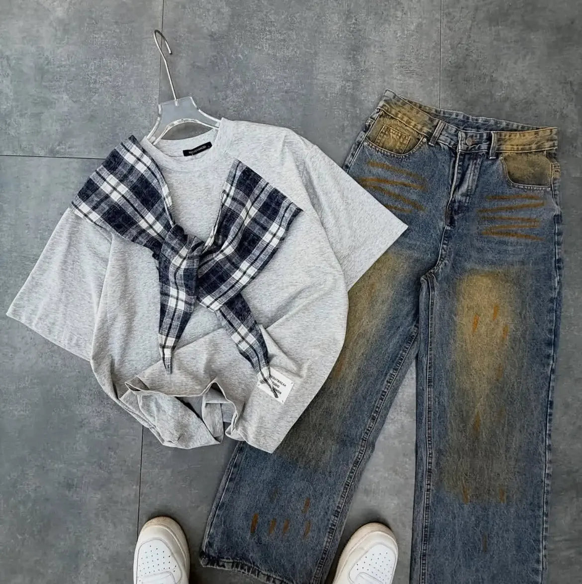 White Plaid Tie Detail T-Shirt