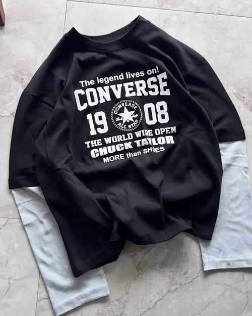 Black 1908 Graphic Layered Sleeve T-Shirt