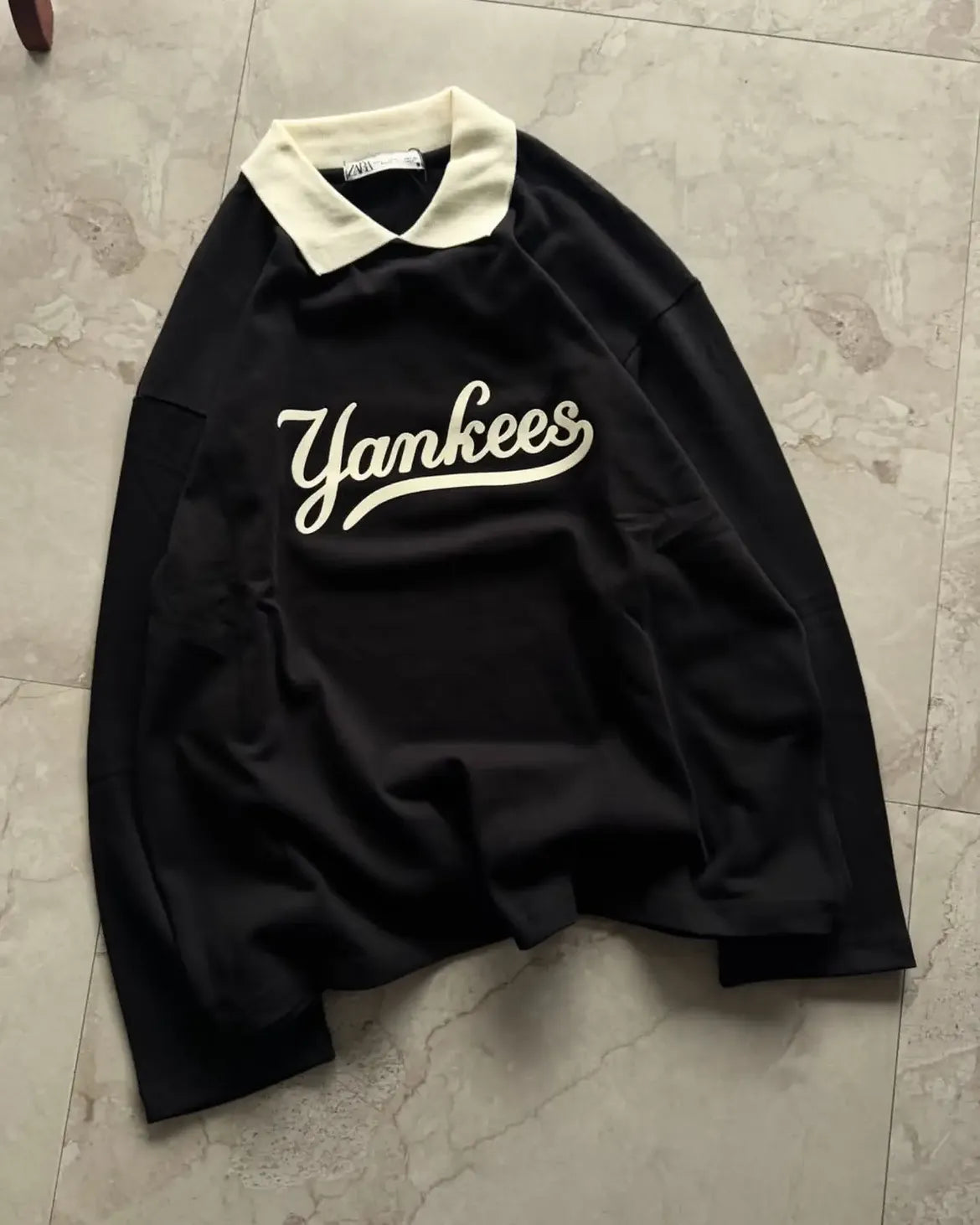 Black Script Graphic Contrast Collar Shirt