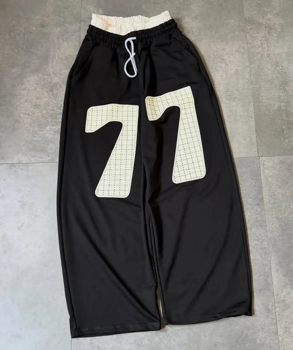 Dreams Avenue,77 Patch Black Baggy Wide-Leg Sweatpants