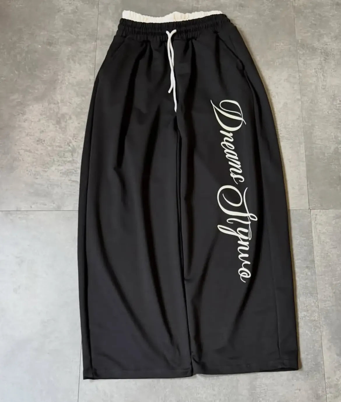 Dreams Avenue,77 Patch Black Baggy Wide-Leg Sweatpants