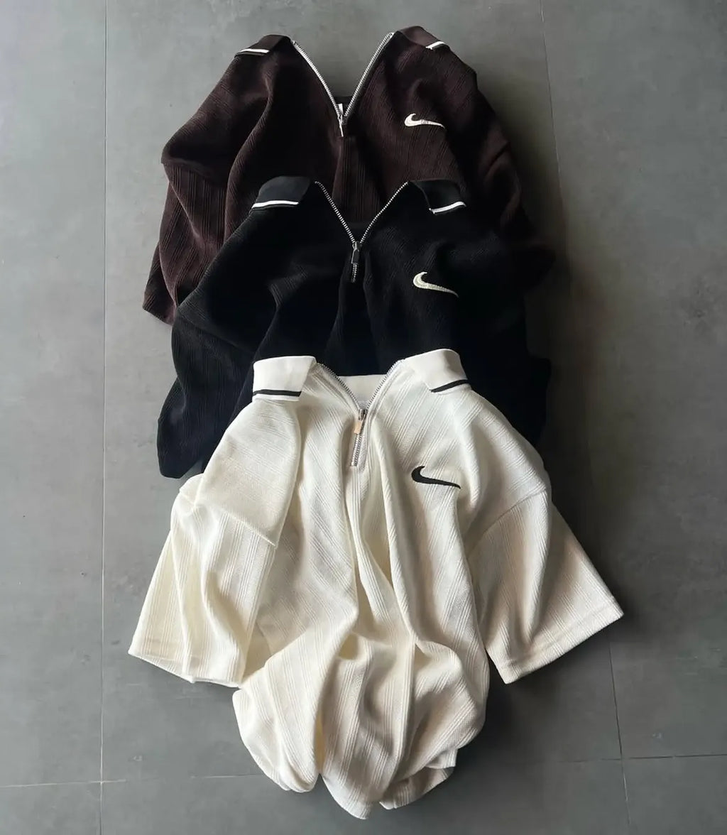 Nike Swoosh Textured Half-Zip Oversized Polo T-Shirt