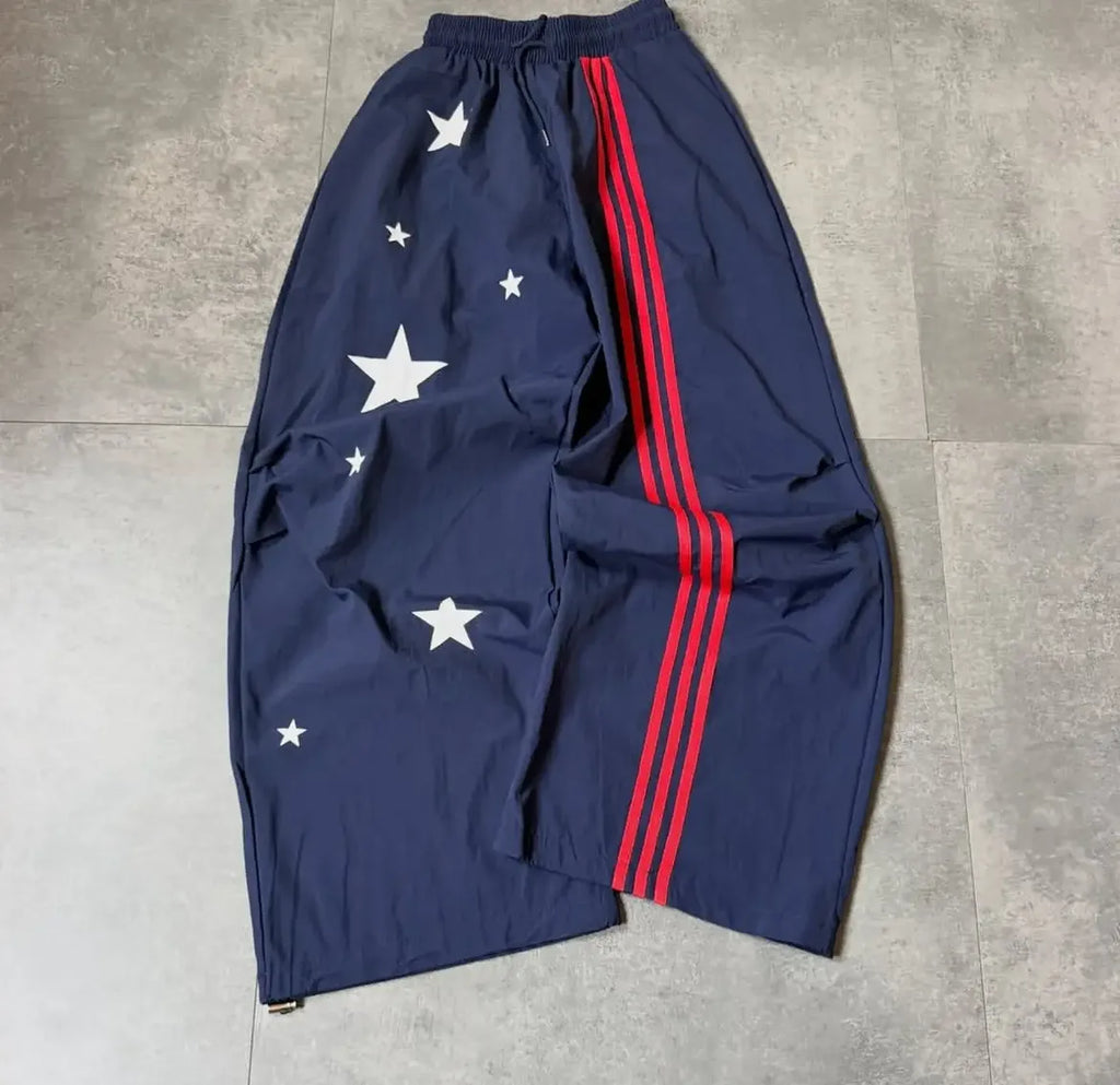 Star Print Side Stripe Baggy Track Pants