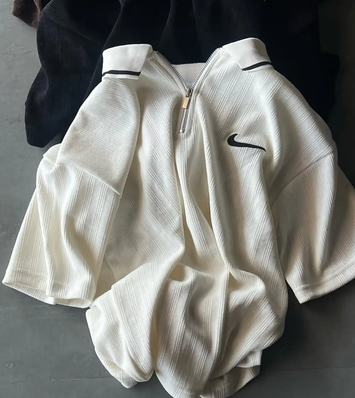 Nike Swoosh Textured Half-Zip Oversized Polo T-Shirt