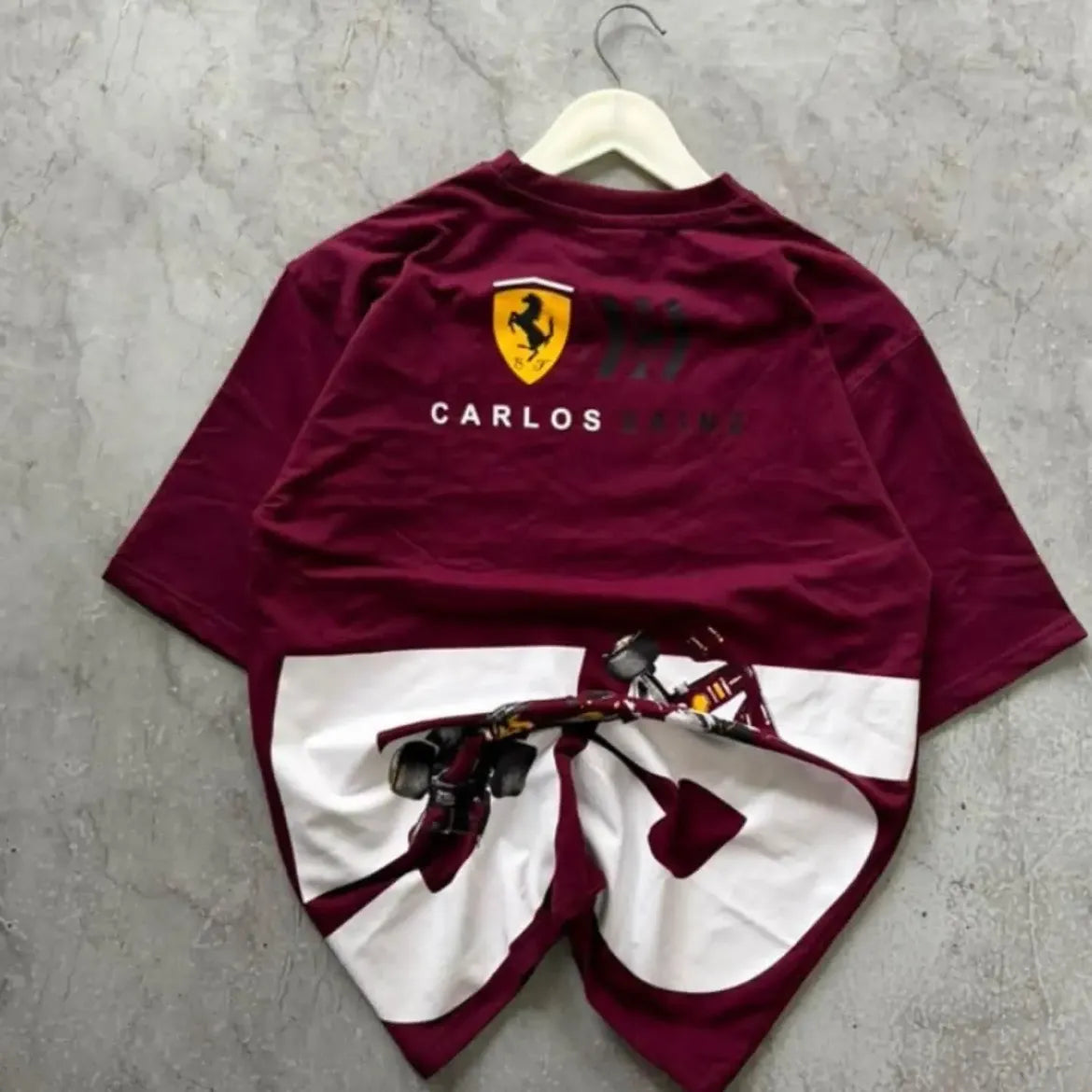 Ferrari Carlos Sainz Racing Graphic Oversized T-Shirt – Maroon