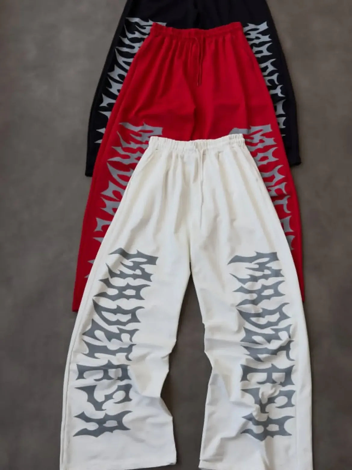 Gothic Graphic Wide-Leg Jogger Pants – Black, Red & White
