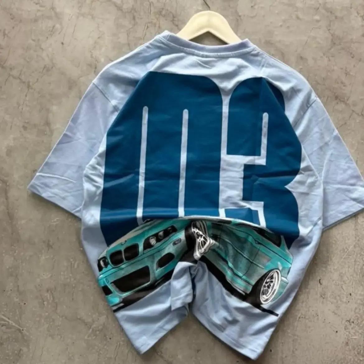 M3 Racing Car Graphic Oversized T-Shirt – Sky Blue