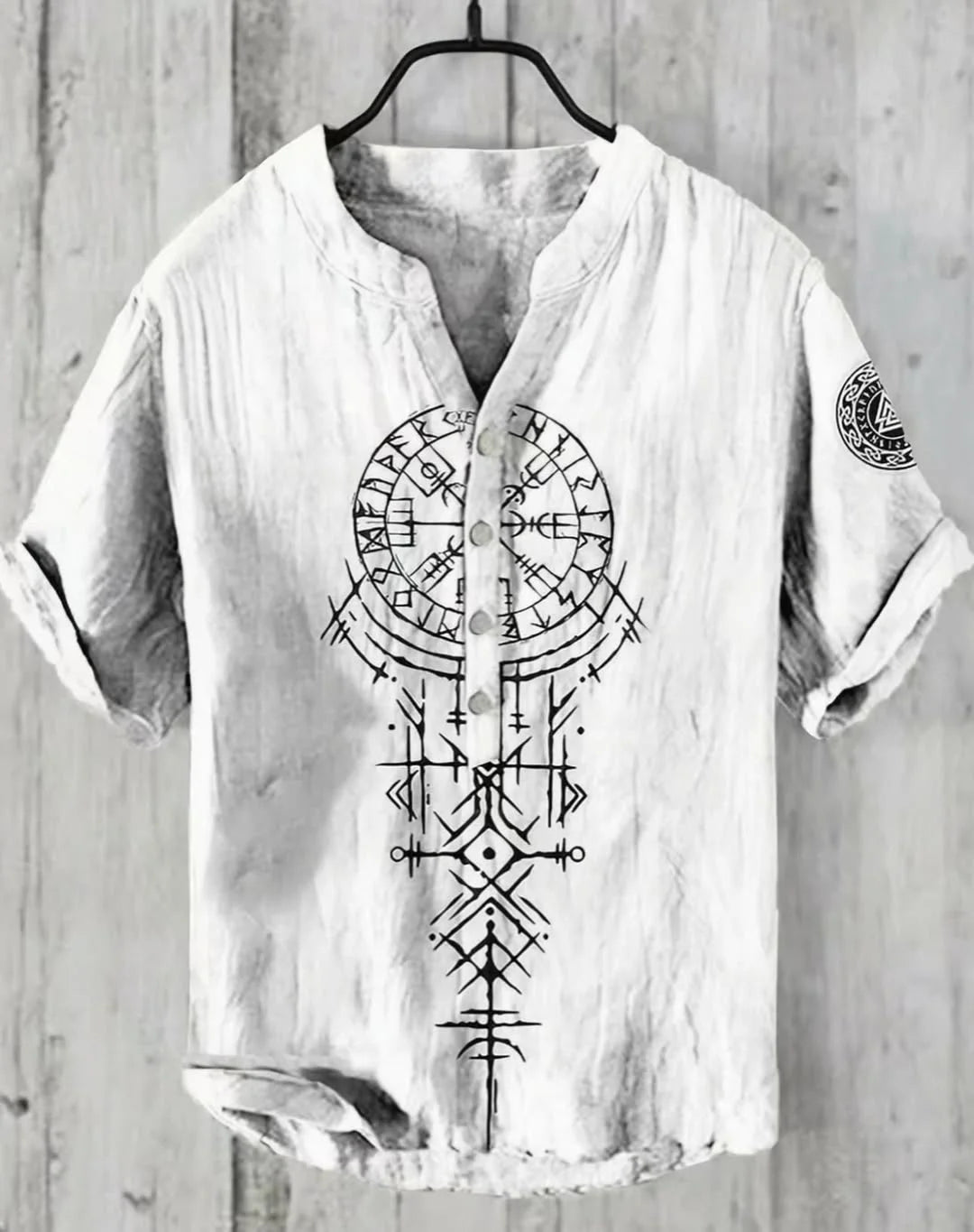 Nordic Rune Symbol Cotton Henley Shirt