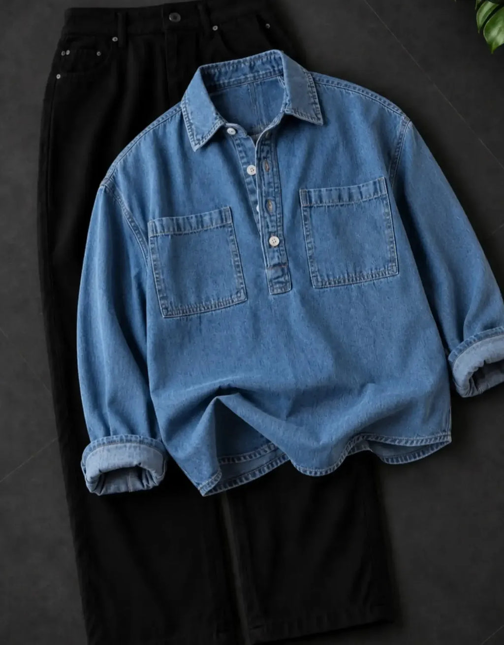 Light Blue Half Zip Denim Shirt
