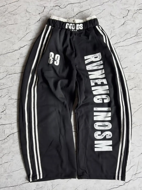 Black Side Stripe Graphic Track Pants