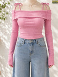 Pink Cold Shoulder Tie Strap Top
