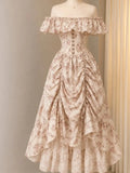Cream Floral Off Shoulder Corset Dress