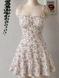 Cream Floral Tie Shoulder Flared Dress