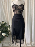 Black Floral Lace Bodice Midi Dress