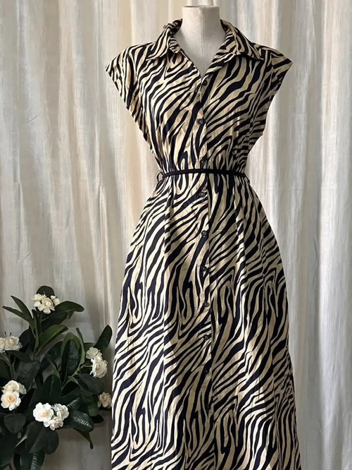Black and Cream Zebra Print Shirt Dress