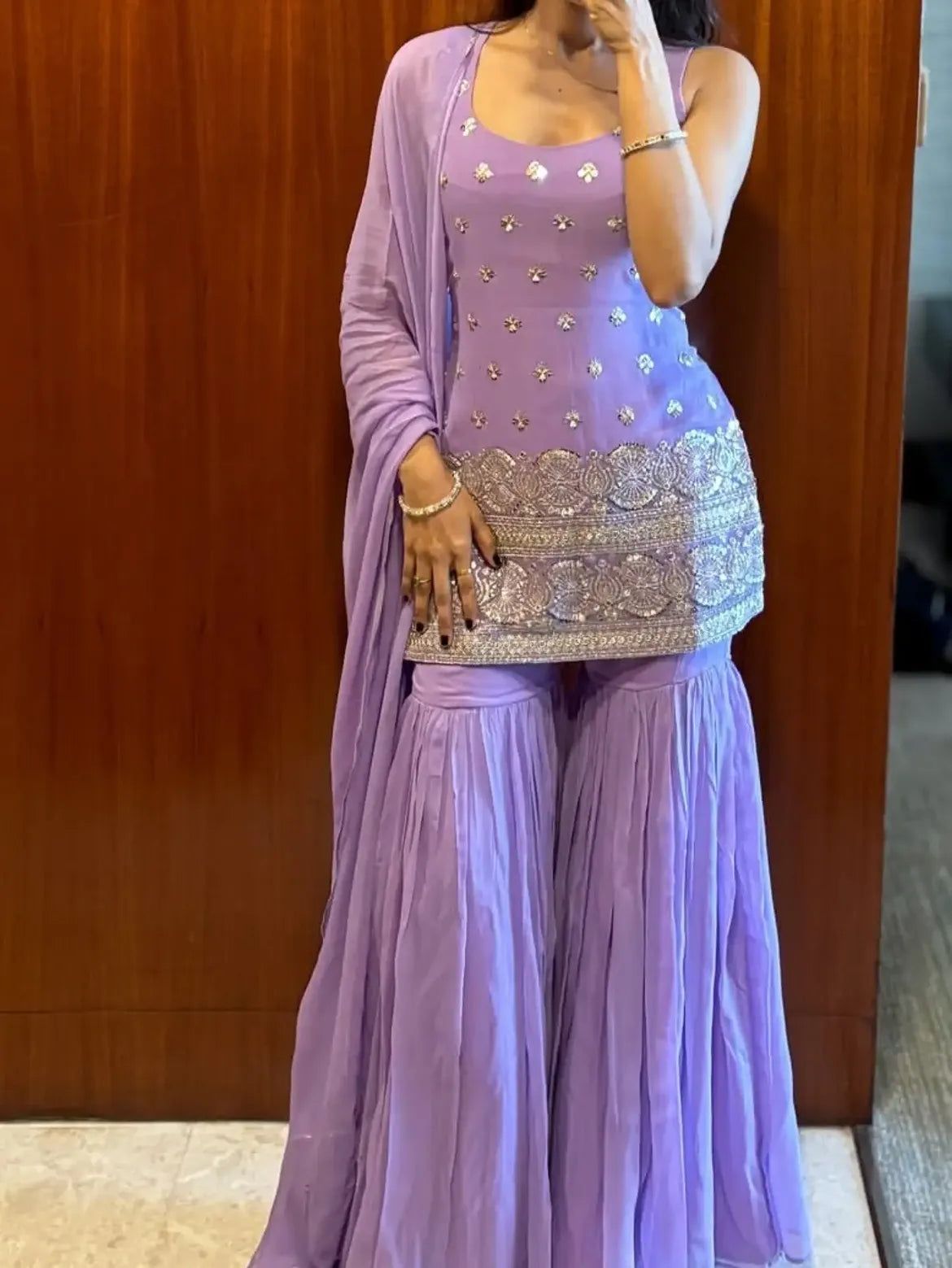 Lavender Embellished Sharara Outfit