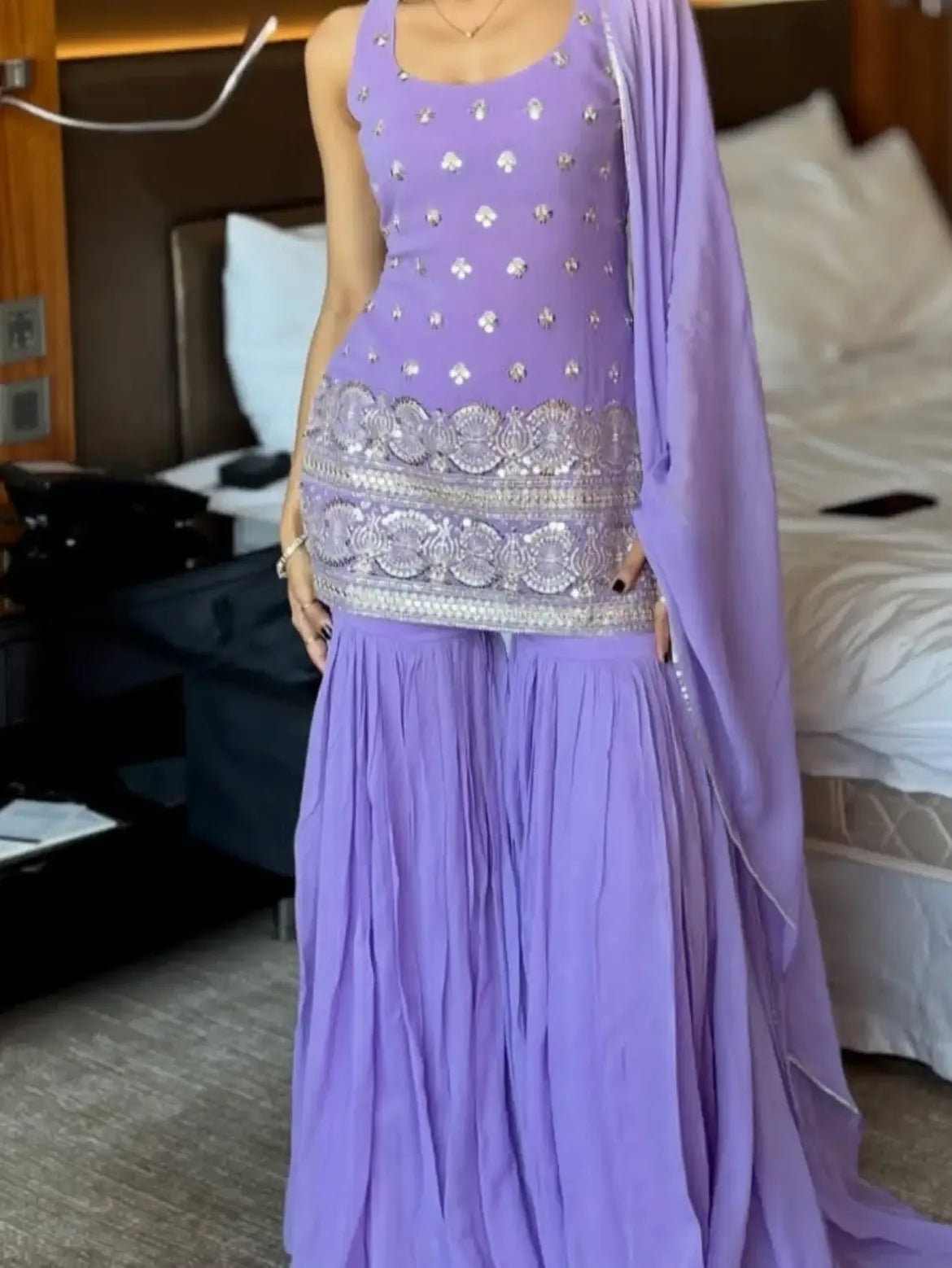 Lavender Embellished Sharara Outfit