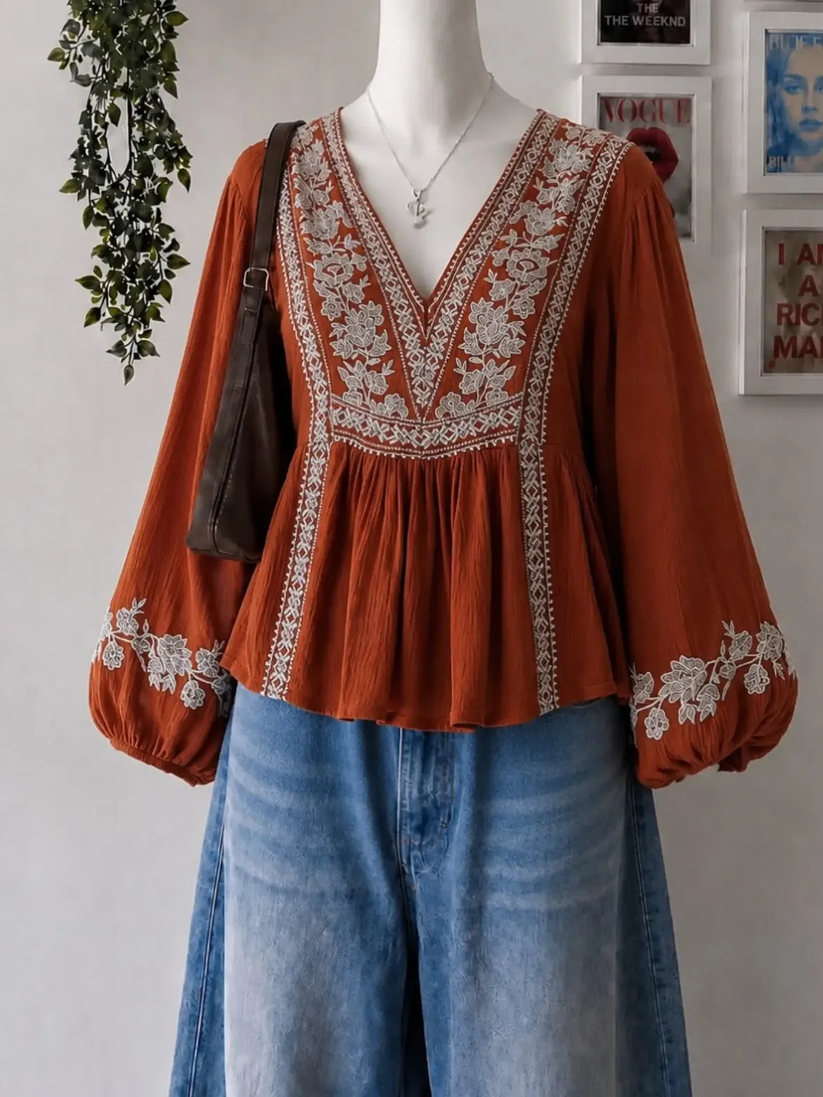 White Gold Embroidered Flared Sleeve Tunic