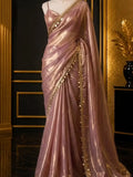 Rose Pink Gold Border Saree
