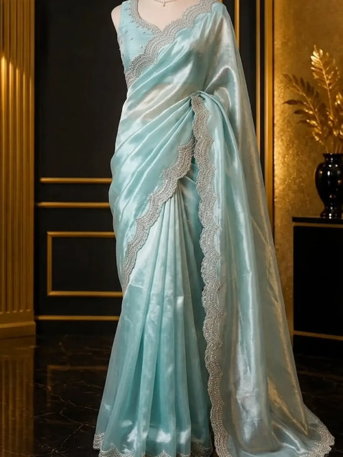 Aqua Blue Lace Border Saree