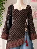 Black Red Printed Asymmetric Tunic