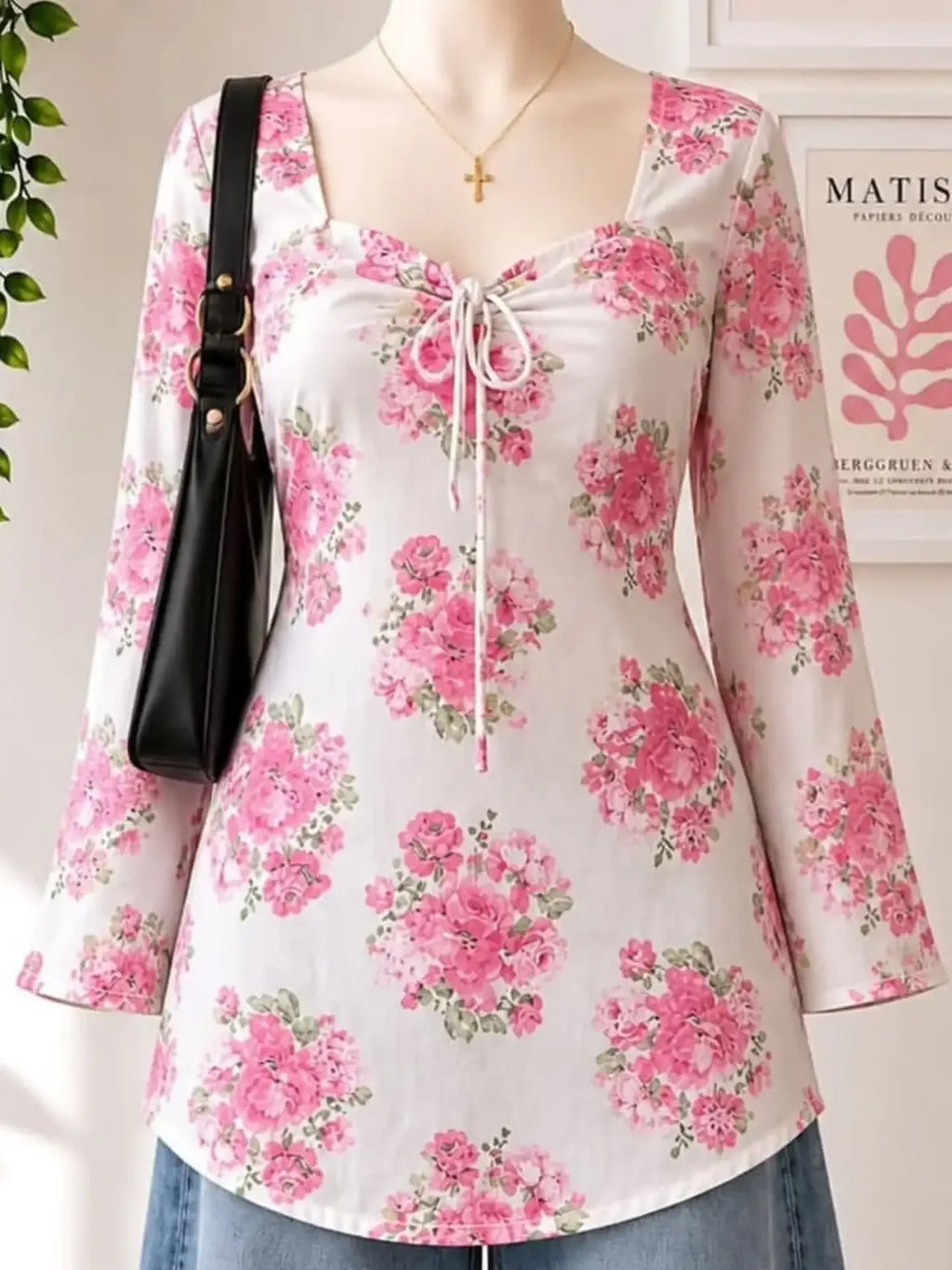 Black Red Printed Asymmetric Tunic