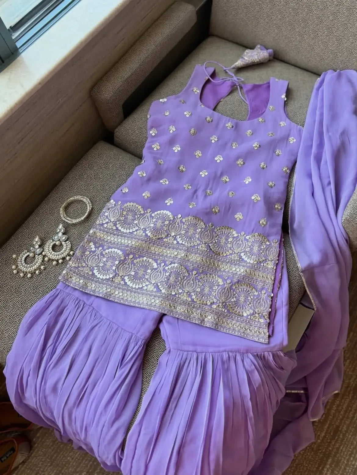 Lavender Embellished Sharara Outfit