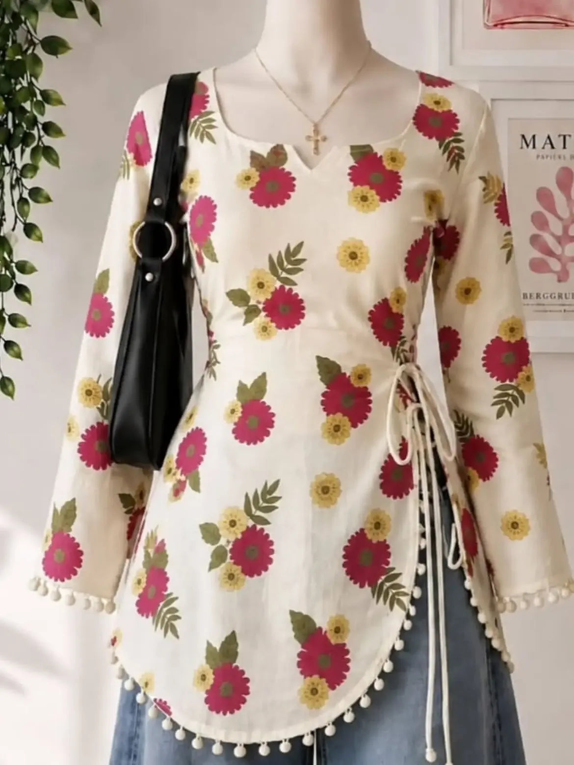 Black Red Printed Asymmetric Tunic
