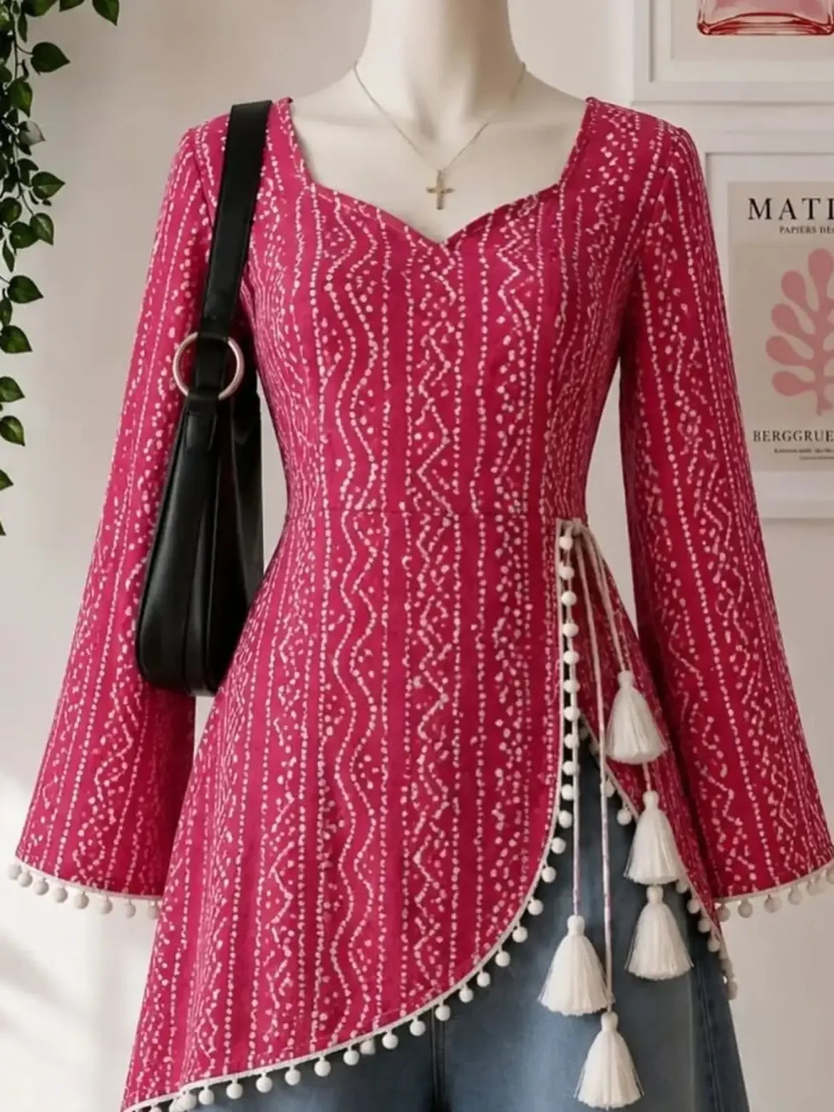 Black Red Printed Asymmetric Tunic