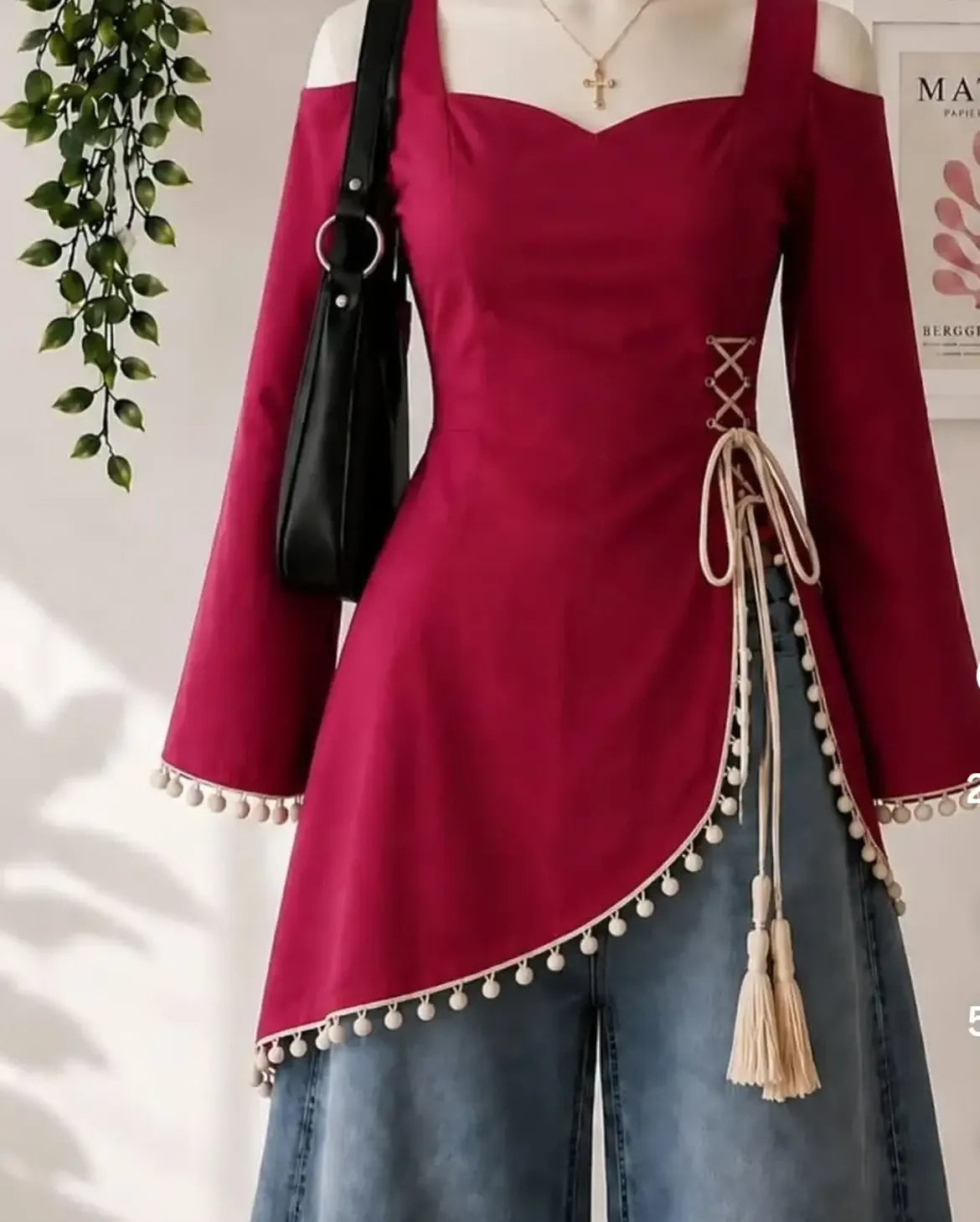 Black Red Printed Asymmetric Tunic