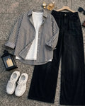 Black White Striped Collared Shirt