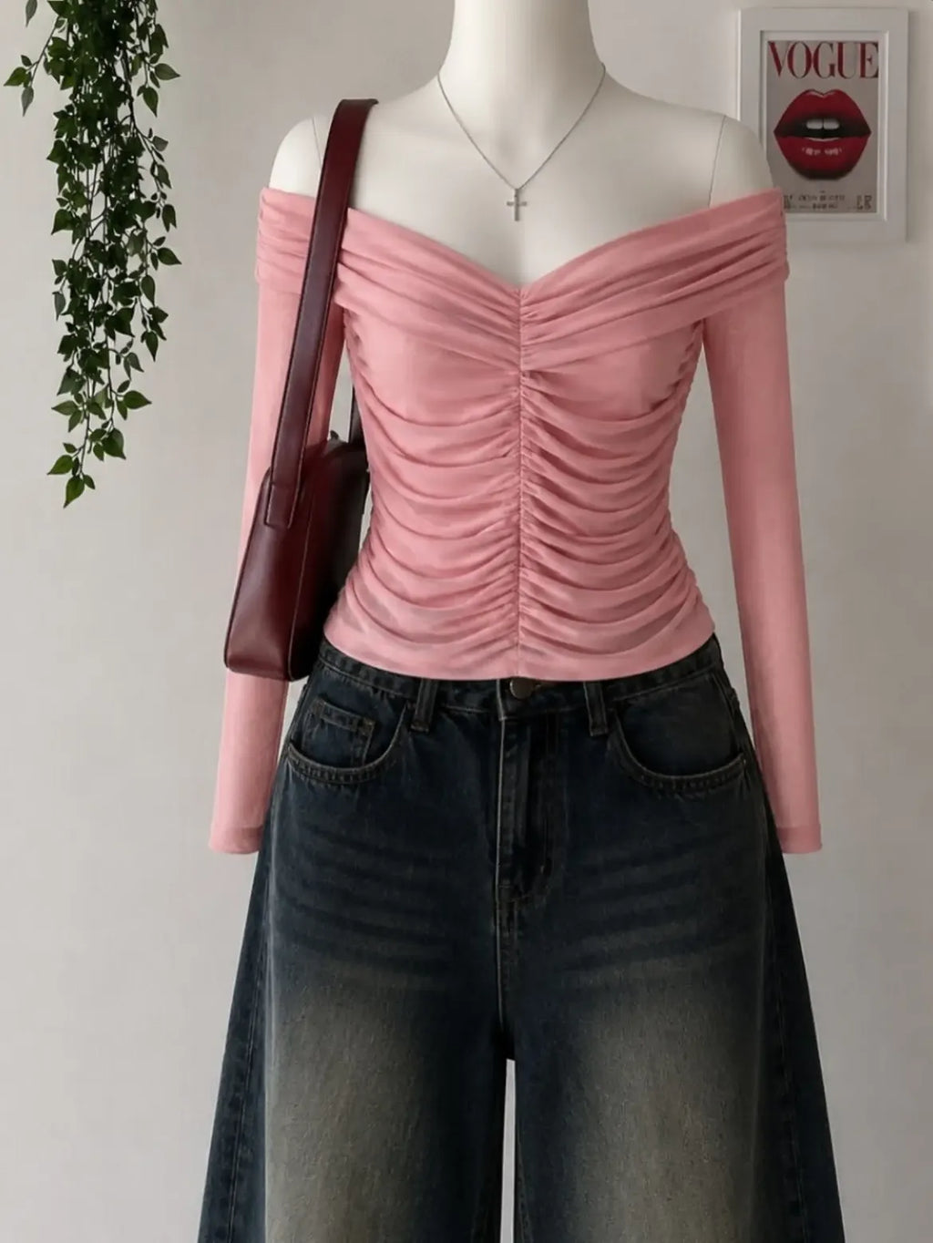 Hot Pink Off Shoulder Ruched Top