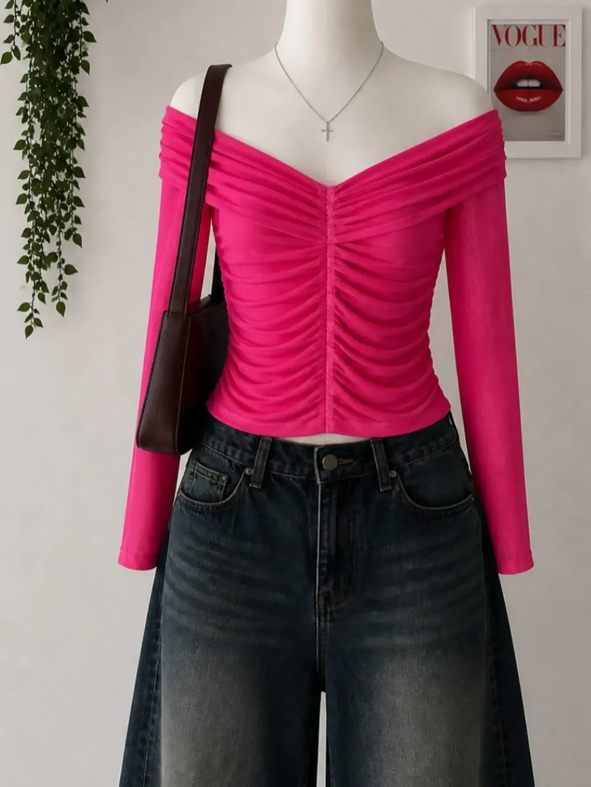 Hot Pink Off Shoulder Ruched Top