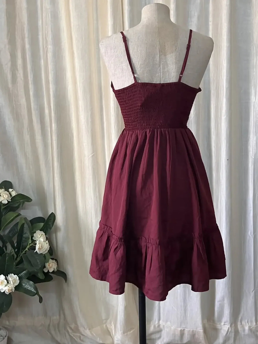 Burgundy Cutout Tiered Mini Dress
