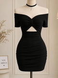Black Off Shoulder Cutout Mini Dress